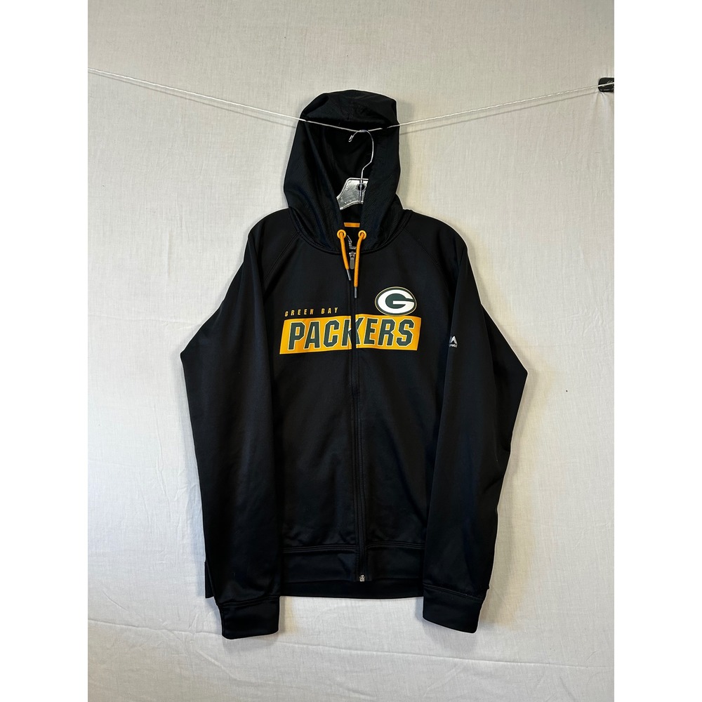 Majestic Green Bay Packers Therma Base Full Zip Hoodie Mens Large Black KHAV